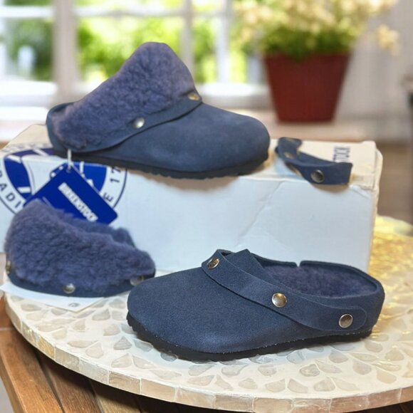 Birkenstock Kaprun Cuff Shearling Slipper Clog Kids EU 26 / US K 8.0 Navy - Picture 6 of 16